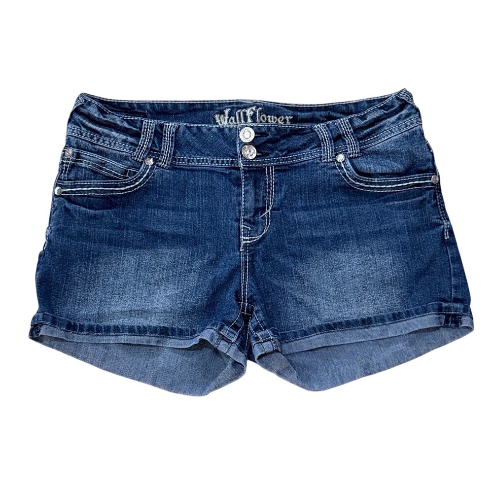 WallFlower Junior's 13 Patriotic Star Denim Shorts  Rhinestone Bling America